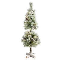 3ft. Pre-Lit Flocked Artificial Christmas Tree Topiary, Warm White LED Lights