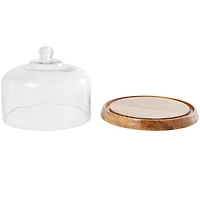 The Novogratz 10" Brown Mango Wood Decorative Cake Stand with Glass Cloche