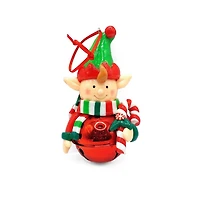 Wizardi 4" Glossy Gingerbread Elf with Candy Cane Christmas Ornament