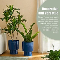 Glitzhome® 16.75" Cobalt Blue Faux Ceramic Urn Plastic Planters, 2ct.