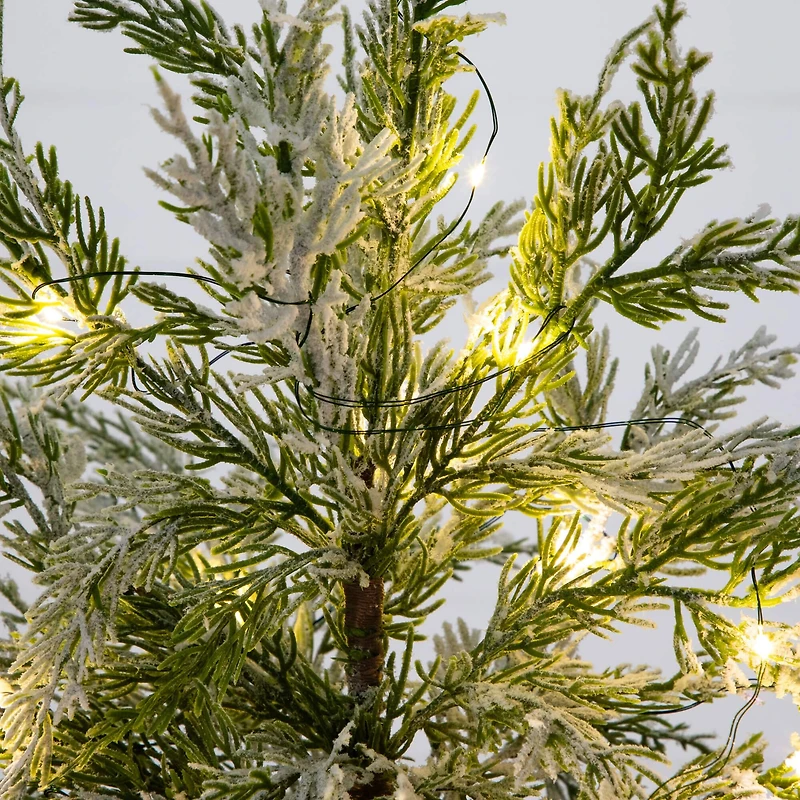 18" Pre-Lit Snowed Cypress Artificial Potted Christmas Tree