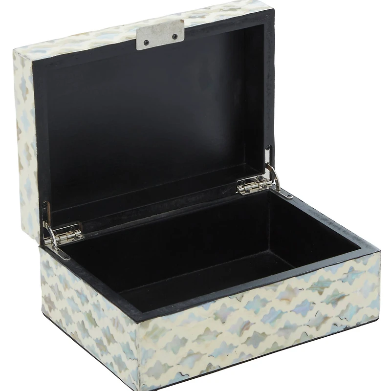 Coastal Rectangular White Wooden Zigzag Decorative Box Set