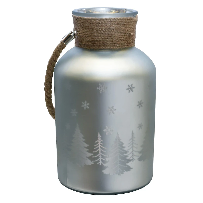 12" Christmas Trees and Snowflakes Pillar Candle Holder with Handle