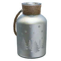 12" Christmas Trees and Snowflakes Pillar Candle Holder with Handle