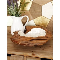 16" Natural Brown Wood and Shell Natural Decorative Bowl
