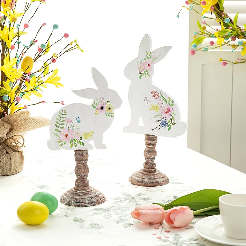 Glitzhome® 12.5" Easter Wooden Bunny Table Décor Set