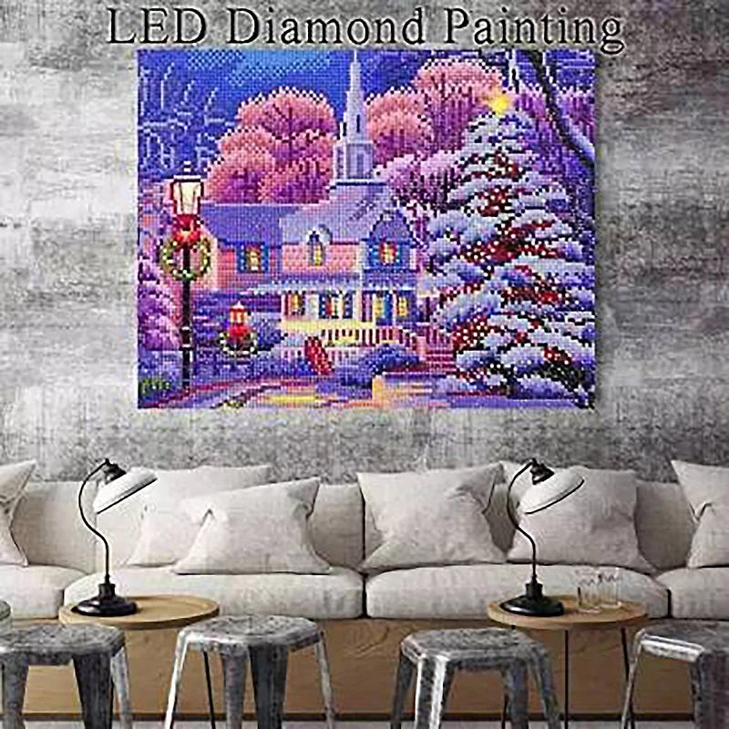 Sparkly Selections House & Christmas Tree Pre-Framed Diamond Painting Kit with Backlighting