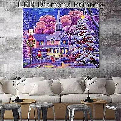 Sparkly Selections House & Christmas Tree Pre-Framed Diamond Painting Kit with Backlighting