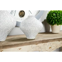 White Porcelain Coastal Style Vase, 9" x 10"