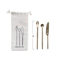 Hello Honey® 6" Brass Appetizer Cutlery Kitchen Set with Printed Drawstring Bag