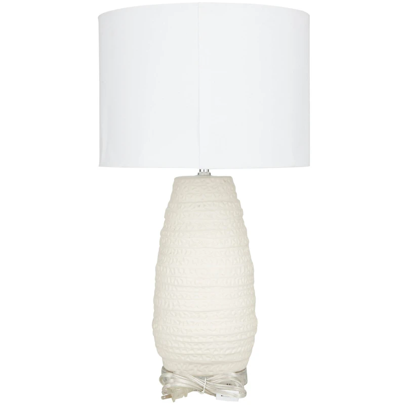 Cream Ceramic Gourd Style Base Table Lamp with Drum Shade 14" x 14" x 25"