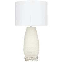 Cream Ceramic Gourd Style Base Table Lamp with Drum Shade 14" x 14" x 25"