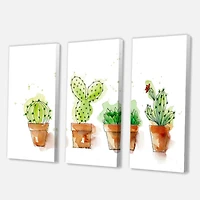 Designart - Cacti In Ceramic Pots In Gentle Tones I