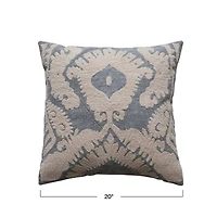 Hello Honey® Blue & Cream Damask Pattern Cotton Slub Tufted Pillow with Chambray Back