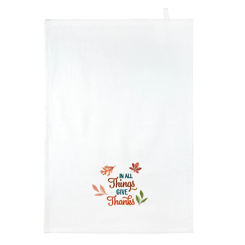 Give Thanks Embroidered Tea Towel by Makery™