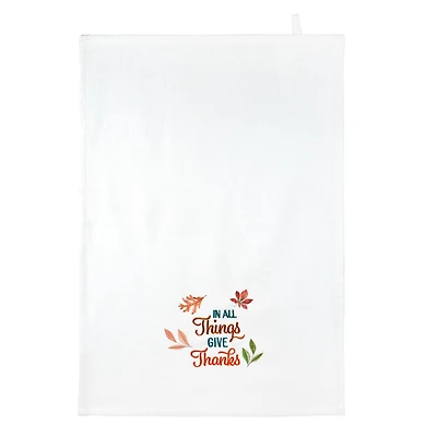 Give Thanks Embroidered Tea Towel by Makery™