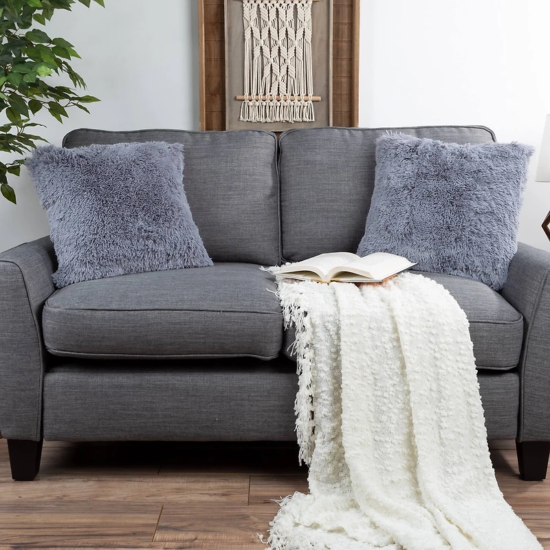 Hastings Home Gray Faux Fur Shag Pillows, 2ct.