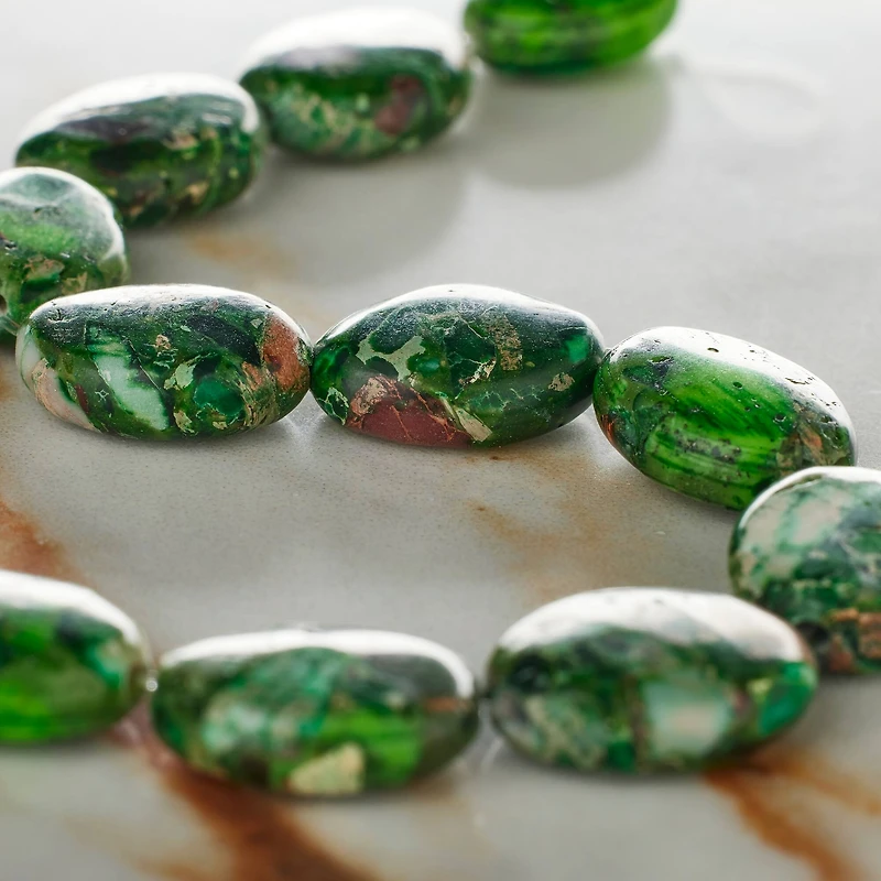 12 Pack: Green Imperial Jasper Oval Beads, 14mm by Bead Landing™