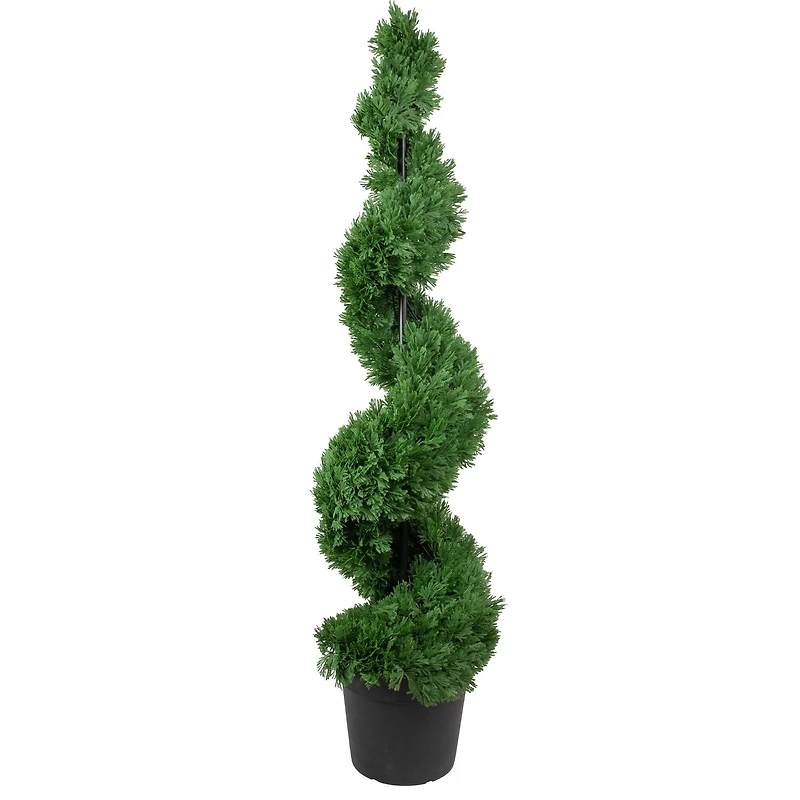 5ft. Unlit Artificial Cedar Spiral Topiary Tree in Black Pot