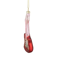 Red & Silver Bass Guitar Glass Ornament