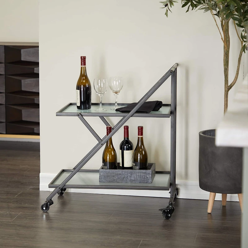 Black Iron Industrial Bar Cart, 32" x 25" x 18"