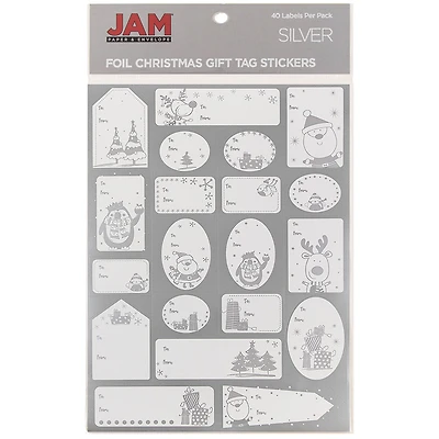 JAM Paper Matte Silver Foil Christmas Gift Tag Stickers