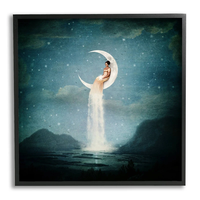 Stupell Industries Mountainous Ocean Landscape Moon Dress Waterfall Framed Giclee Art