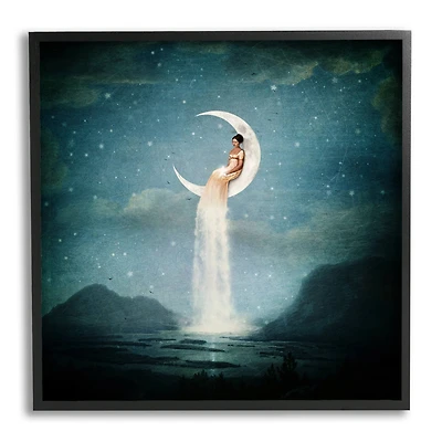 Stupell Industries Mountainous Ocean Landscape Moon Dress Waterfall Framed Giclee Art