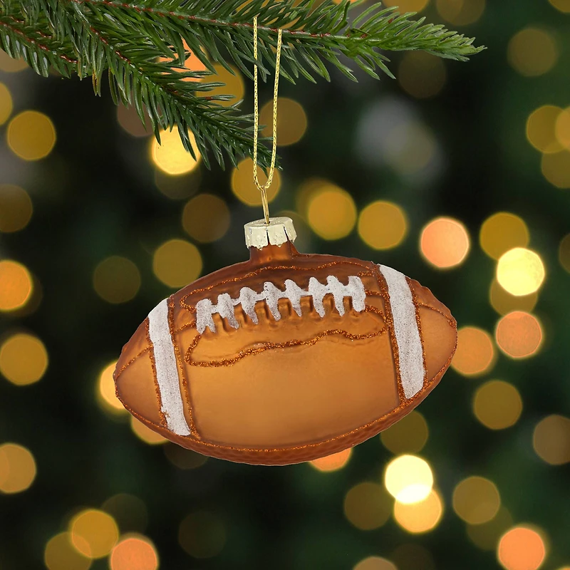 Football Glittered Glass Christmas Ornament - 3.5" - Brown
