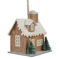 4" Battery Operated Tan Brown and White Lighted House Christmas Ornament