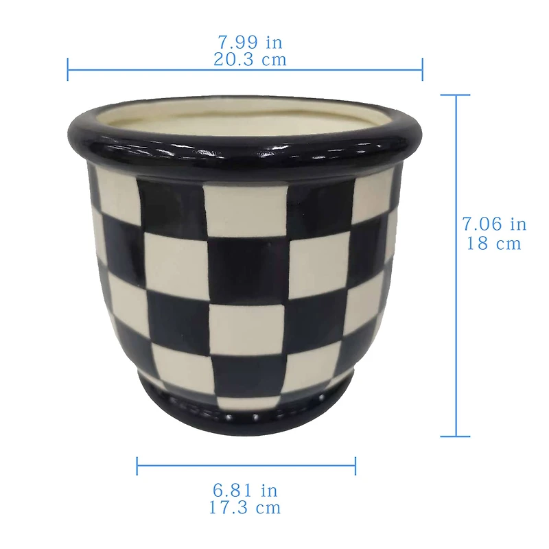8" Black & White Checker Ceramic Pot by Ashland®