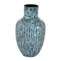 16" Blue Mother of Pearl Coastal Vase