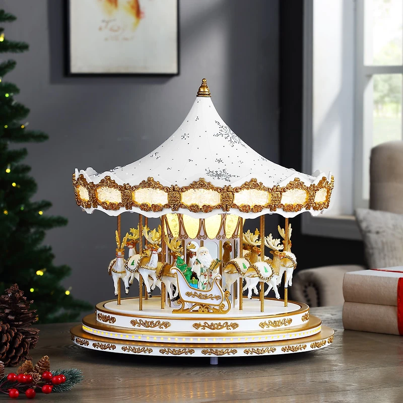 90th Anniversary Collection 17" White Animated & Musical LED Crystal Carousel Accent