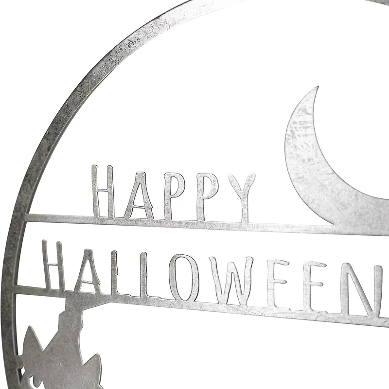 17" Silver Flying Witch Happy Halloween Wall Sign