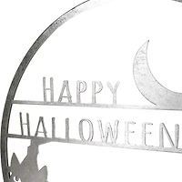 17" Silver Flying Witch Happy Halloween Wall Sign