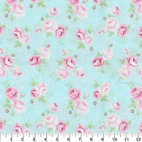 Fabric Traditions Light Blue Roses with Dots Cotton Fabric