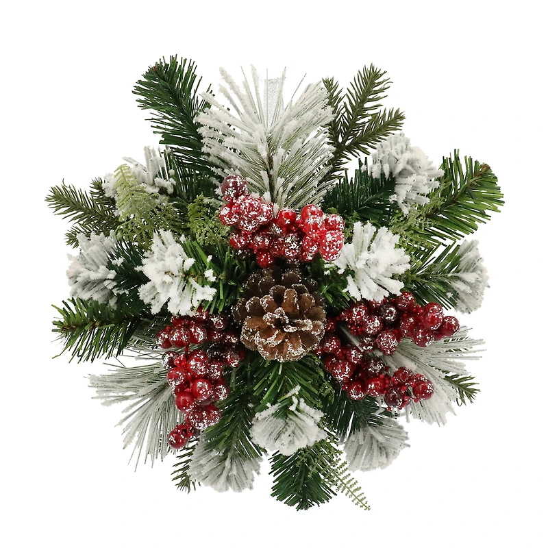 13" Mini Snowy Red Berry & Pine Wreath by Ashland®