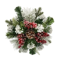 13" Mini Snowy Red Berry & Pine Wreath by Ashland®