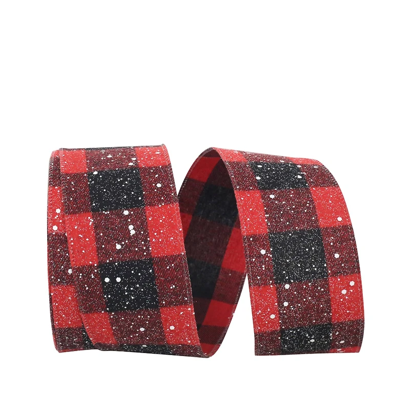 JAM Paper 2.5" x 20yd. Wired Snow Speckled Large Buffalo Check Ribbon