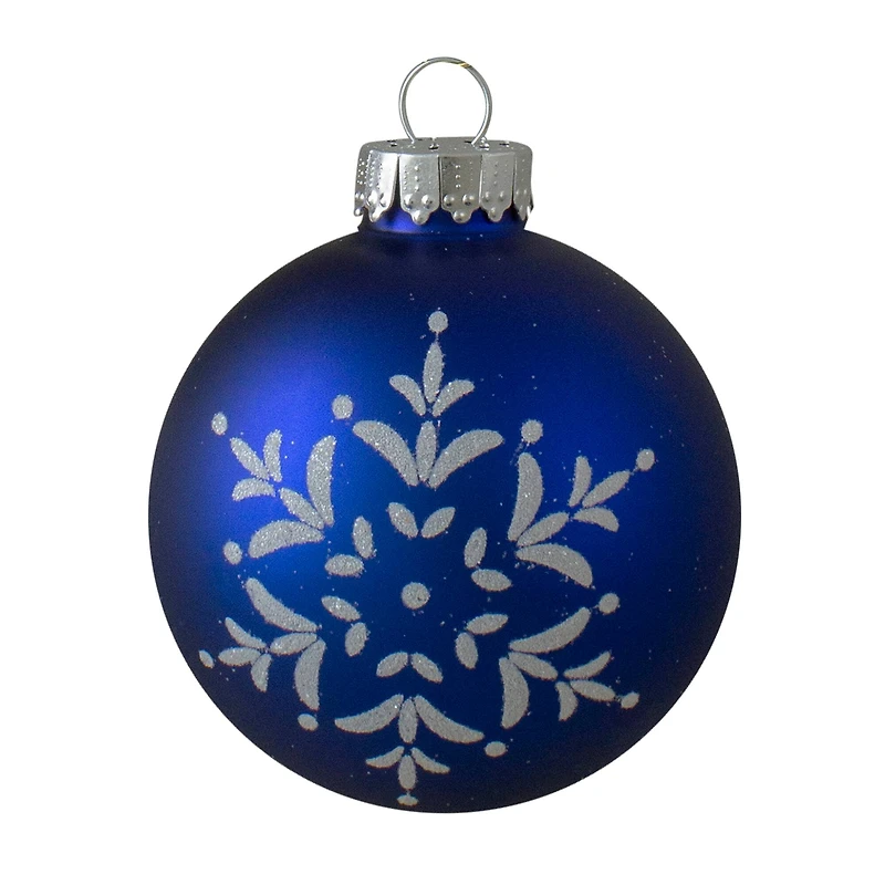 4ct. 3" Royal Blue & White Snowflake Ball Glass Ornaments