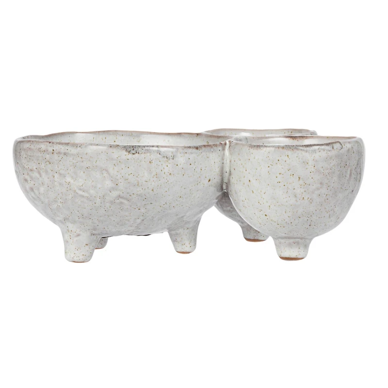 Hello Honey® 8" Cream 3-Section Stoneware Footed Serving Dish