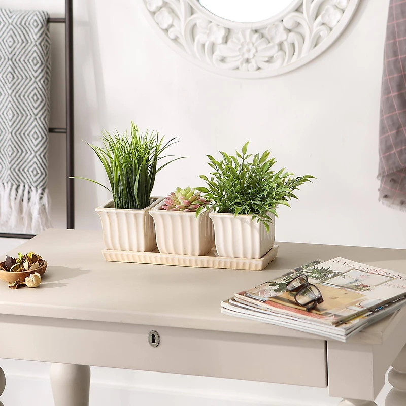 Square Ceramic Small Planter Set