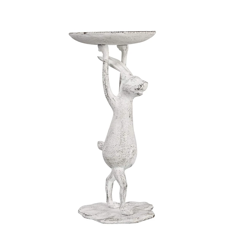 Hello Honey® 11" Whitewash Finish Cast Iron Rabbit Pillar Candle Holder