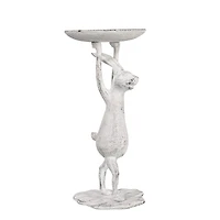 Hello Honey® 11" Whitewash Finish Cast Iron Rabbit Pillar Candle Holder