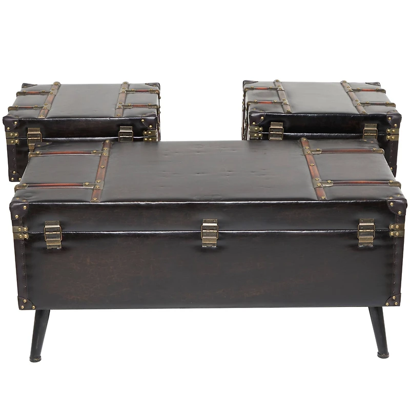 Black Faux Leather Studded Coffee Table Set