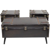 Black Faux Leather Studded Coffee Table Set