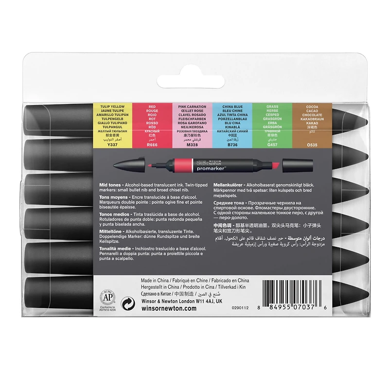 Winsor & Newton® ProMarker™ Mid Tones 6 Marker Set
