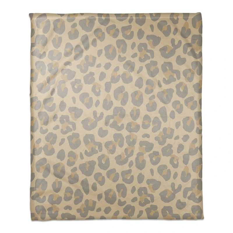 Neutral Gray Leopard Coral Fleece Blanket