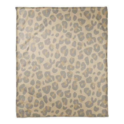 Neutral Gray Leopard Coral Fleece Blanket