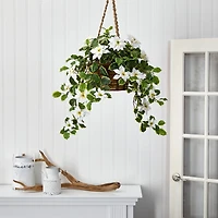 3.5ft. Real Touch Poinsettia and Variegated Holly Artificial Plant in Hanging Basket